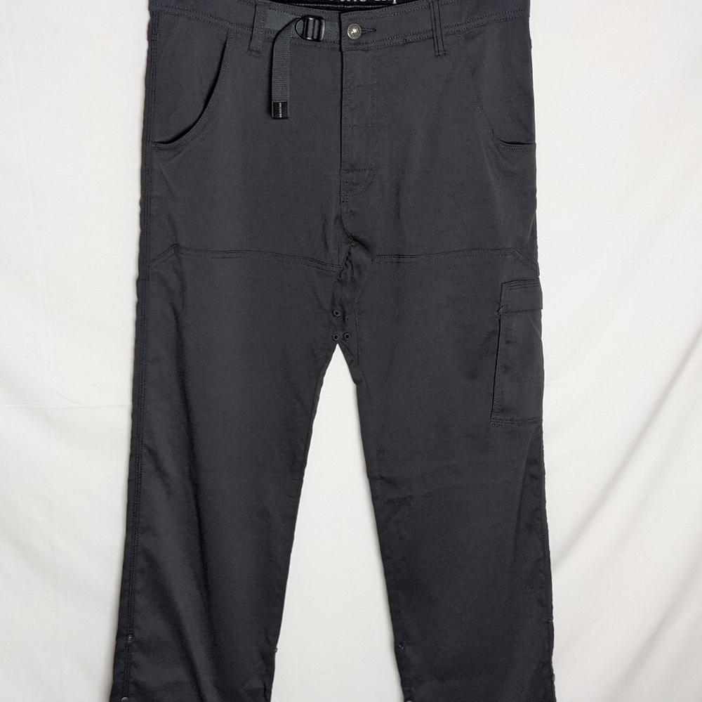 PrAna Mens Stretch Zion Hiking Pants Dark Gray Size W32x32L Vented Roll Up Cargo